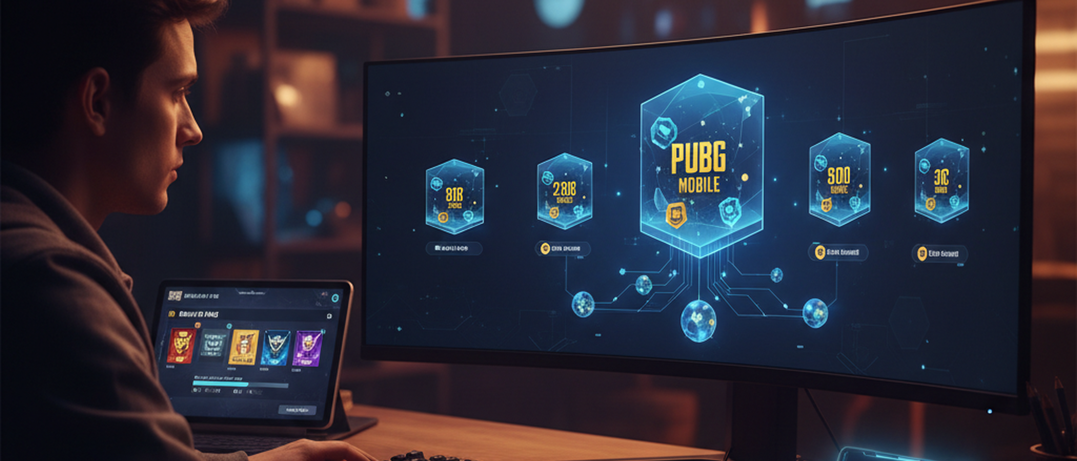 A graphic showing different PUBG Mobile UC denomination bundles with their corresponding prices and bonus UC amounts.